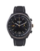 Heuer, Ref 12 ‘Big Shield’, a base metal, black PVD coated chronograph wristwatch