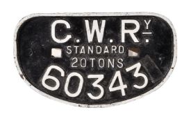 A Great Western Railway cast-iron wagon plate
