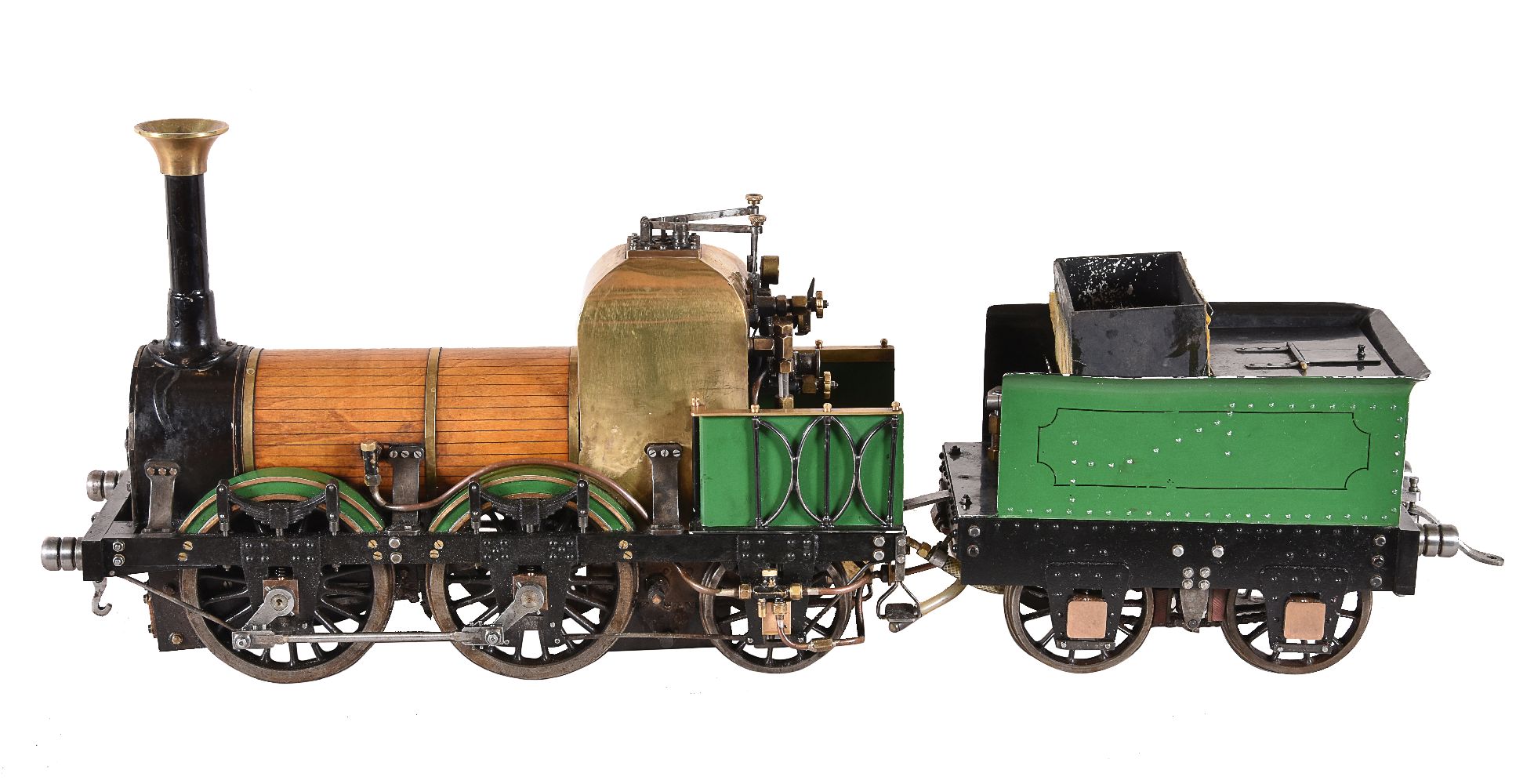 A well-engineered 5 inch gauge live steam model of the Liverpool & Manchester Lion 0-4-2 tender loco