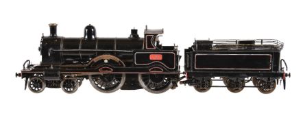 A gauge 3 model of a 4-4-0 London North Western Railway Alfred the Great Class tender locomotive No
