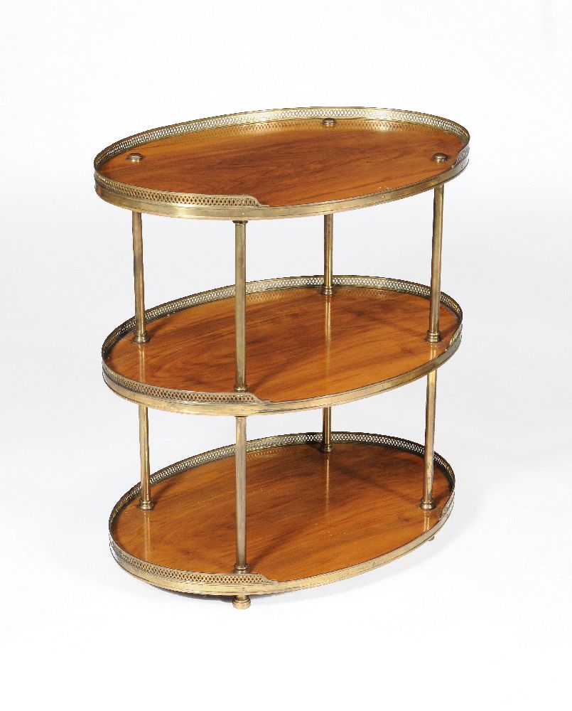 A pair of figured walnut and gilt brass mounted three tier étagères - Image 2 of 6