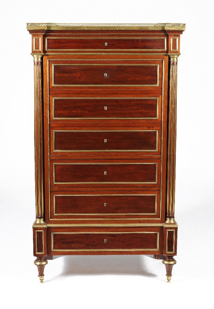 A French Directoire mahogany and gilt brass mounted secretaire abbatant