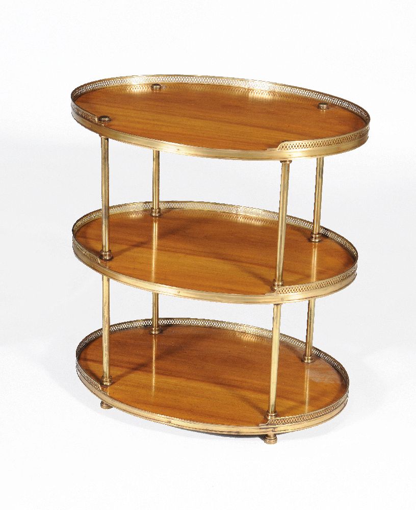 A pair of figured walnut and gilt brass mounted three tier étagères - Image 3 of 6