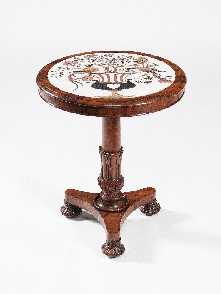 ϒ A George IV rosewood and pietra dura inset pedestal table