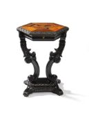 ϒ A Ceylonese ebony and specimen wood pedestal table