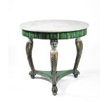 A Continental green painted and parcel gilt circular centre table