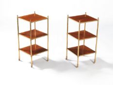 A pair of Victorian mahogany, thuya crossbanded and gilt brass three tier étagères