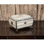 ϒ An Anglo Indian silver metal mounted ivory work box, Vizagapatam