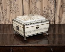 ϒ An Anglo Indian silver metal mounted ivory work box, Vizagapatam