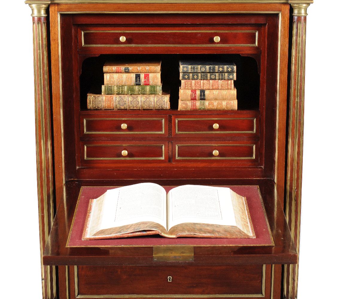 A French Directoire mahogany and gilt brass mounted secretaire abbatant - Image 3 of 4