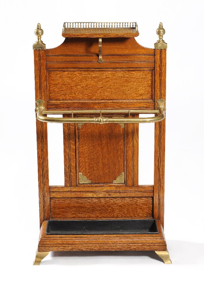 A Victorian oak and brass mounted hall stand by James Shoolbred & Company - Image 2 of 4