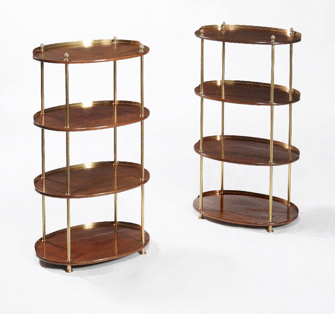 A pair of mahogany and gilt brass mounted four tier étagères