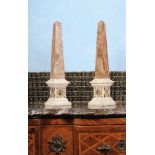 A pair of Italian polished hardstone, probably jasper obelisks