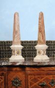 A pair of Italian polished hardstone, probably jasper obelisks