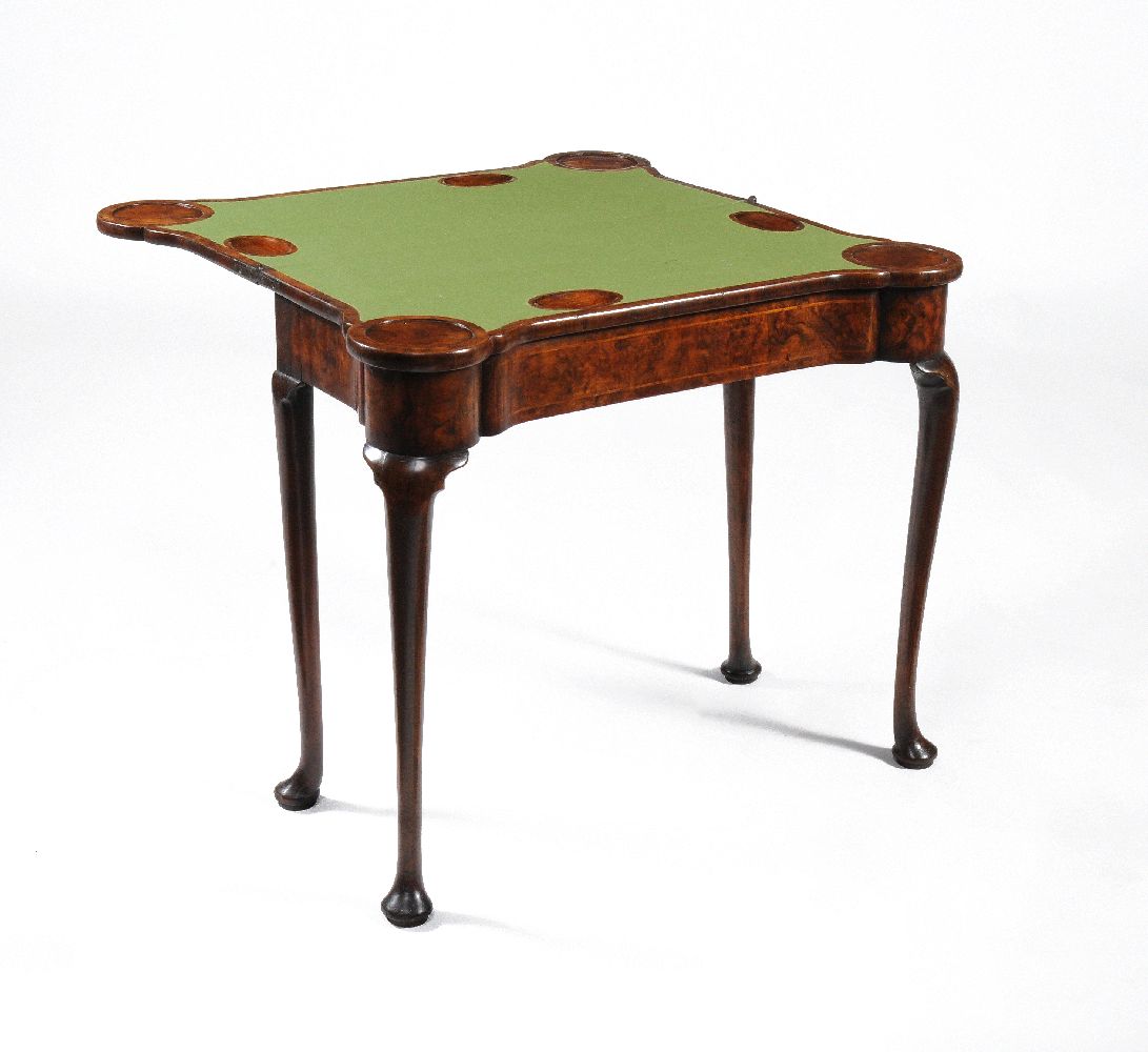 A George II burr walnut and feather banded folding card table - Image 3 of 5