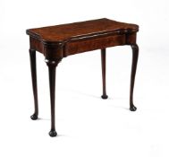 A George II burr walnut and feather banded folding card table