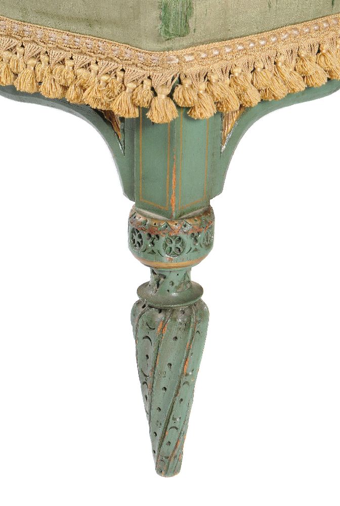 A pair of green painted and parcel gilt foot stools, in Gothic revival taste - Image 2 of 4