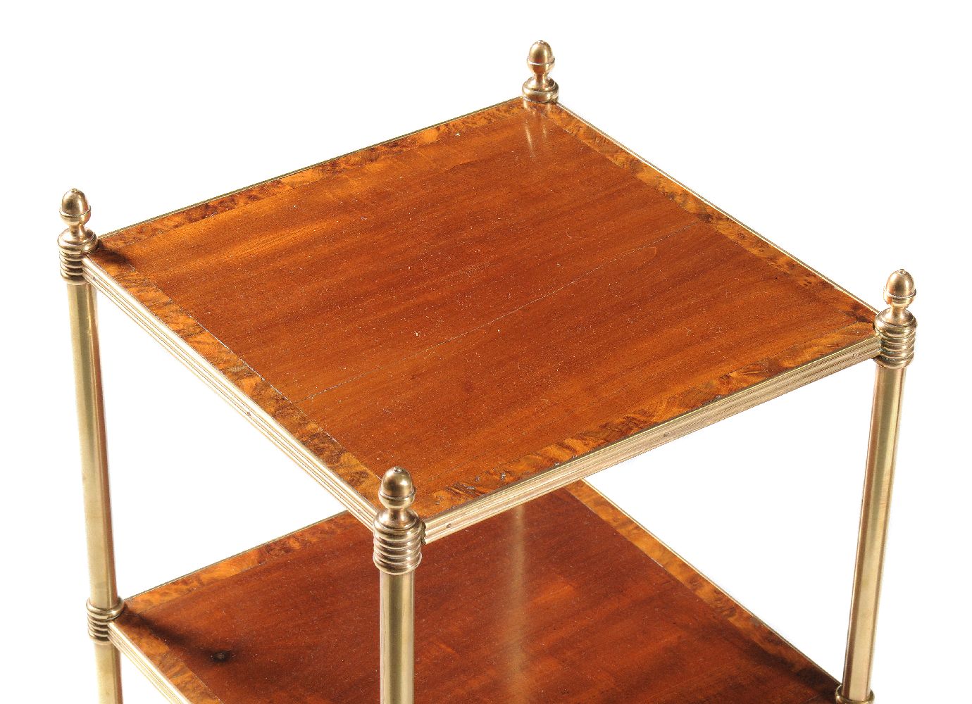 A pair of Victorian mahogany, thuya crossbanded and gilt brass three tier étagères - Image 2 of 2