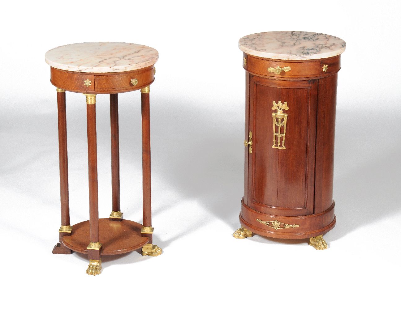 A pair of French mahogany and gilt metal mounted bedside tables, in Empire style - Image 2 of 4