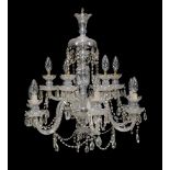A pair of Continental moulded and cut glass twelve light chandeliers in late 18th century taste