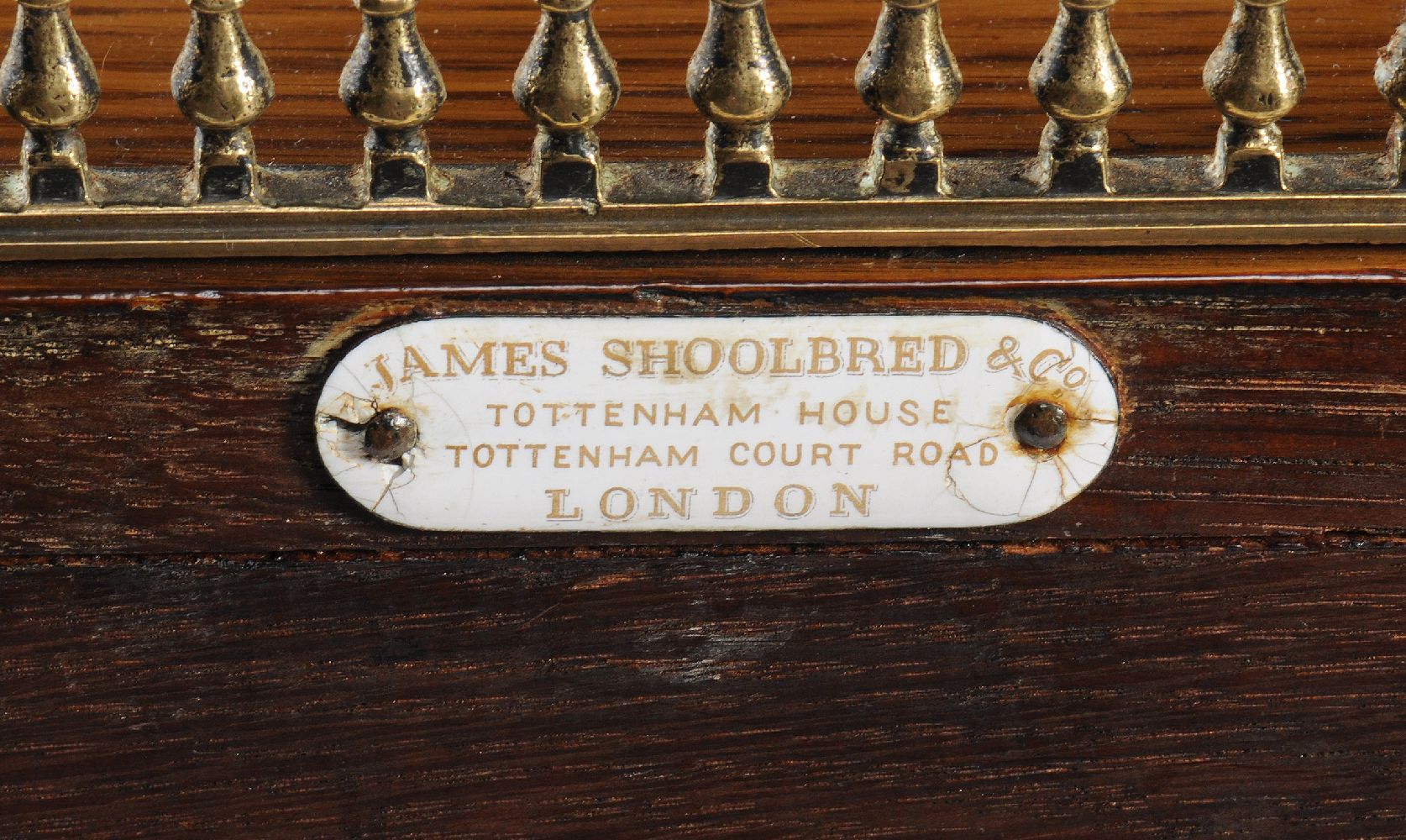 A Victorian oak and brass mounted hall stand by James Shoolbred & Company - Image 3 of 4