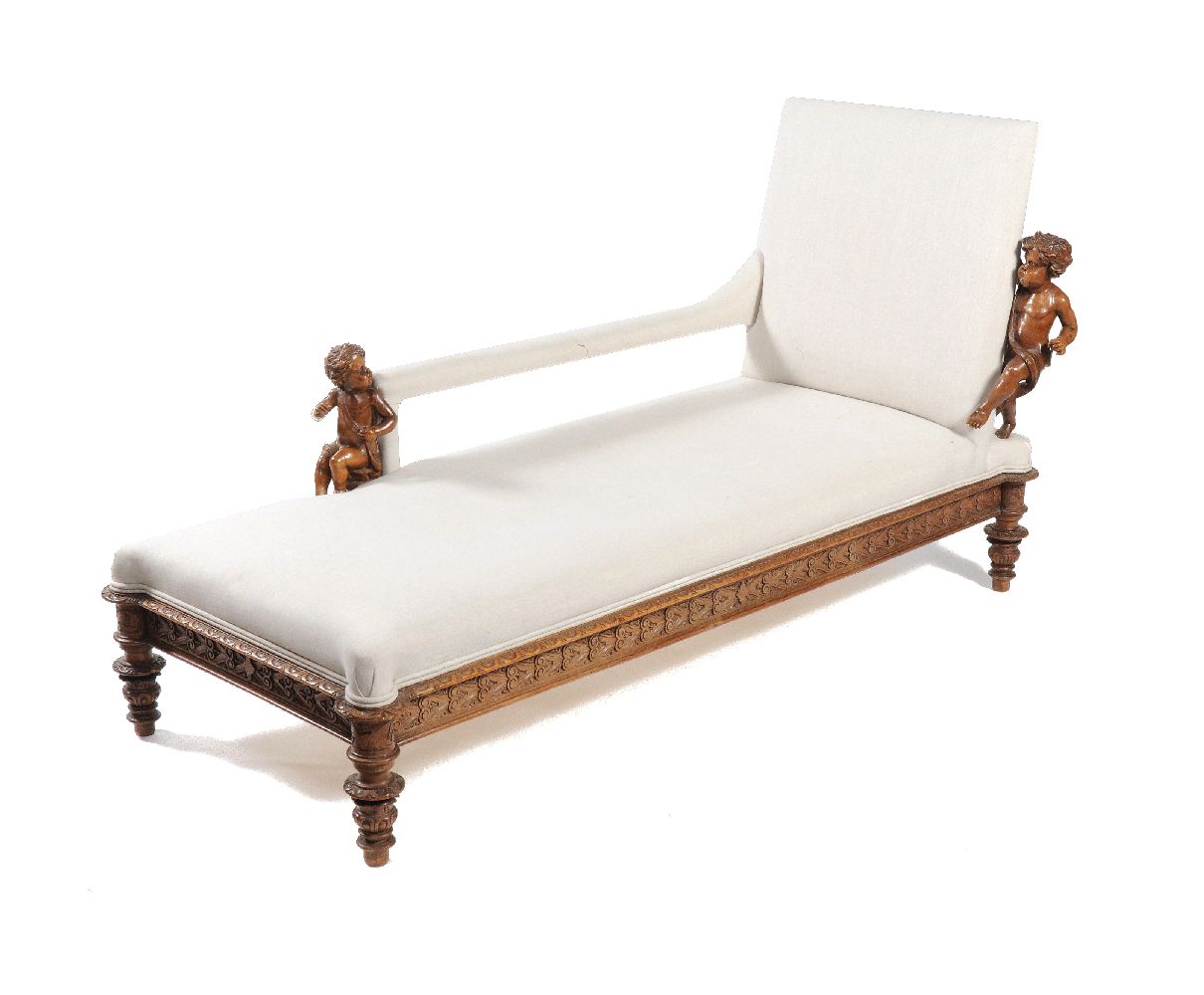 A Continental carved walnut day bed