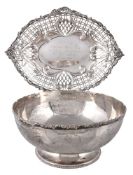 A late Victorian silver shaped navette basket by William Comyns & Sons