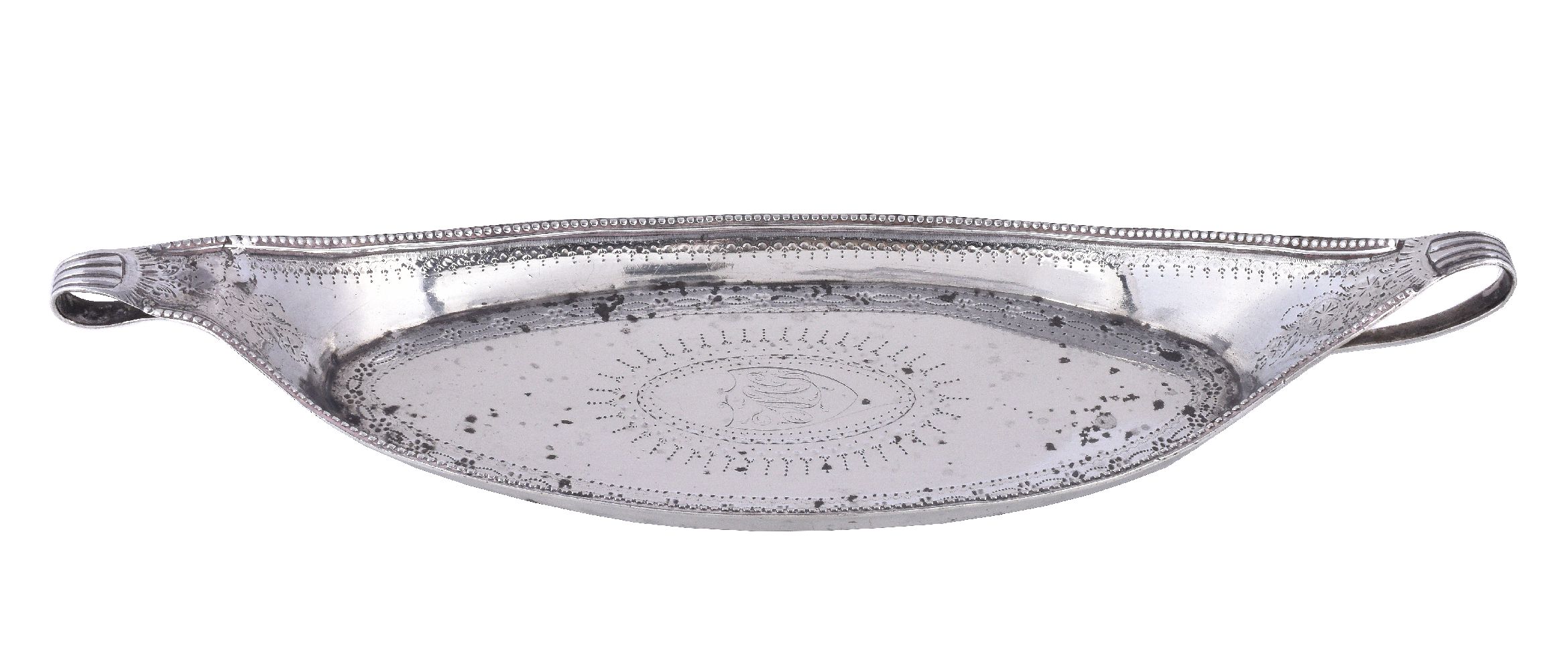 A George III silver navette shaped snuffers tray by John Kidder