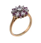 A 1960s 18 carat gold ruby and diamond cluster ring