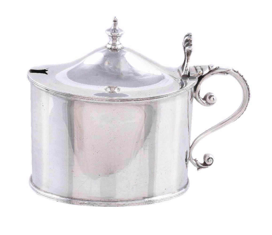 A late Victorian silver straight-sided oval mustard pot by William Henry Skinner