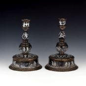 A pair of Limoges Revival enamel candlesticks