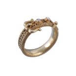 A Victorian gold coloured seed pearl buckle ring
