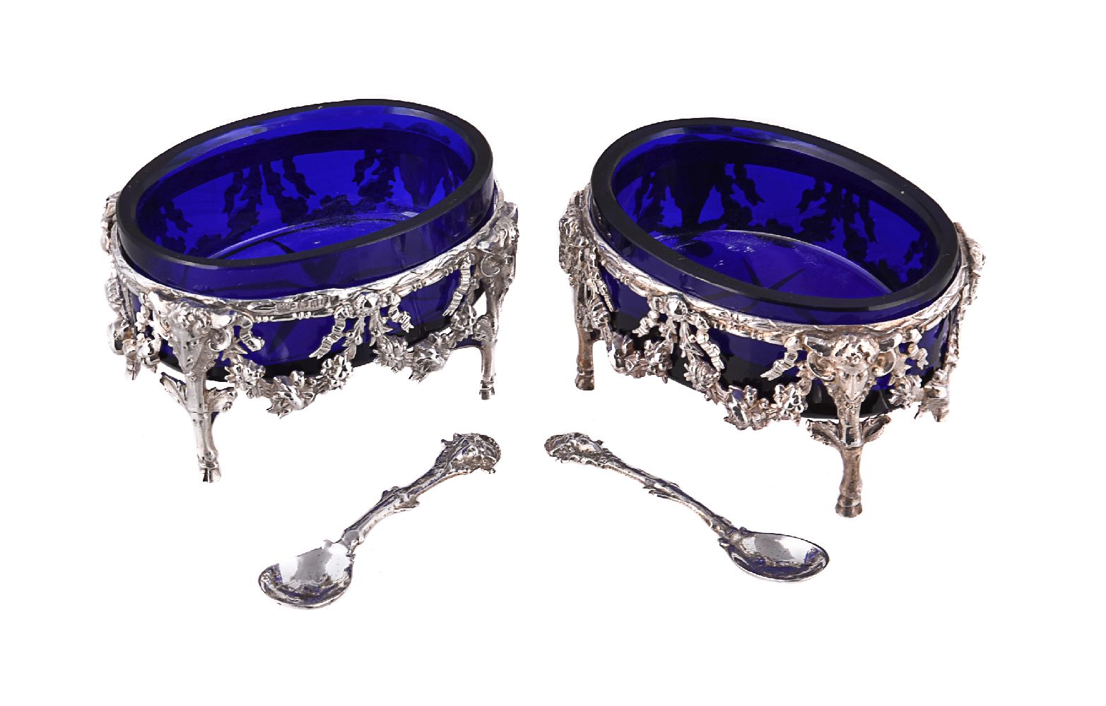 A cased pair of silver oval salt cellars and spoons - Image 2 of 2