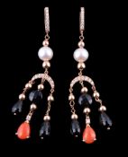 ϒ A pair of multi gem set ear pendants