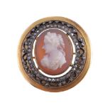 A late 19th century hardstone cameo and diamond brooch