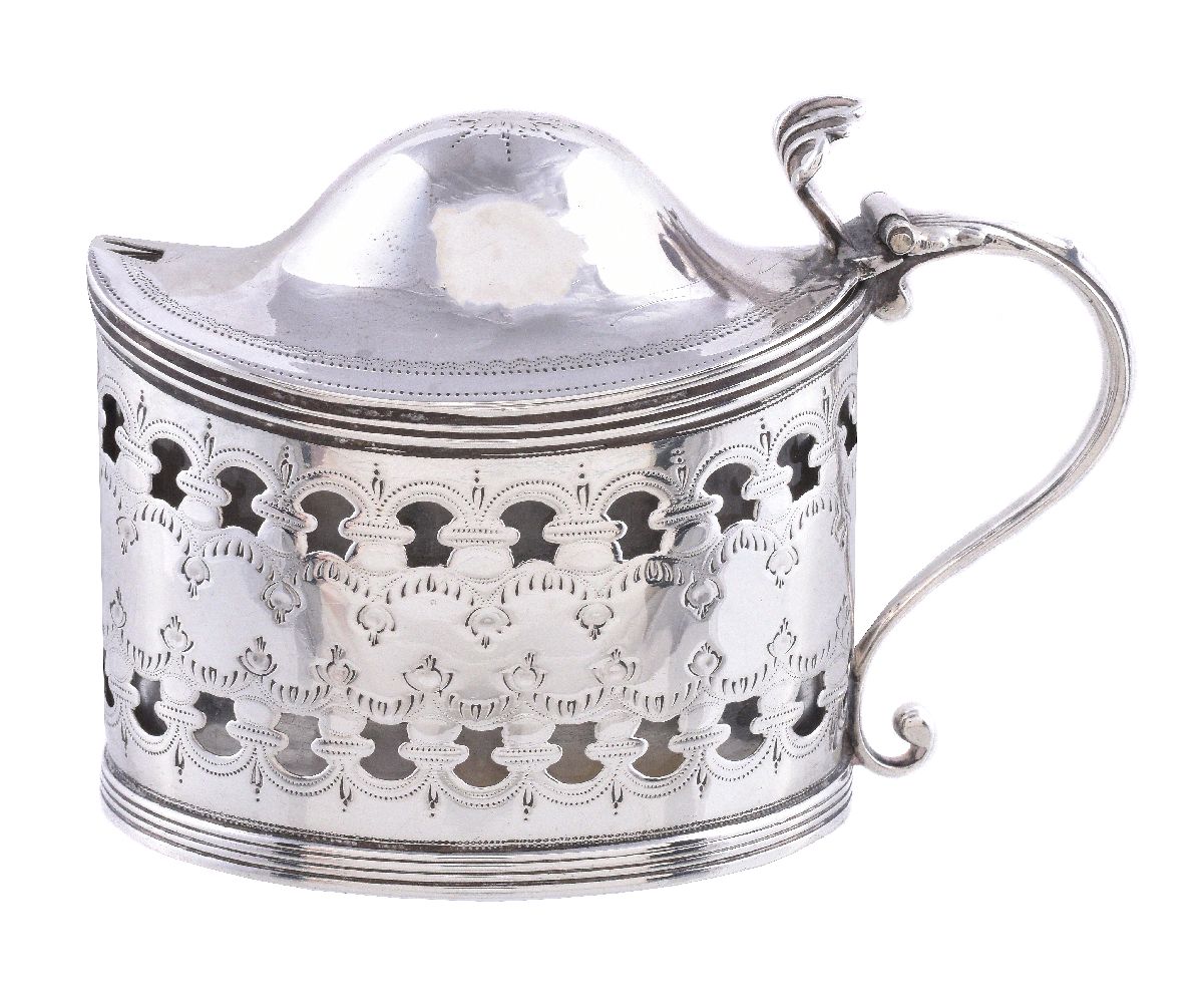 A George III silver straight-sided oval mustard pot by Peter & Ann Bateman