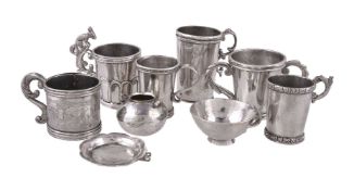 A group of six South American silver diminutive mugs