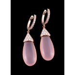 A pair of rose quartz and diamond earrings