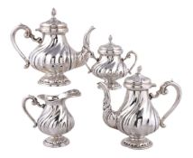 An Italian silver coloured wrythen baluster four piece tea and coffee service by Di Cristofalo S.n.c