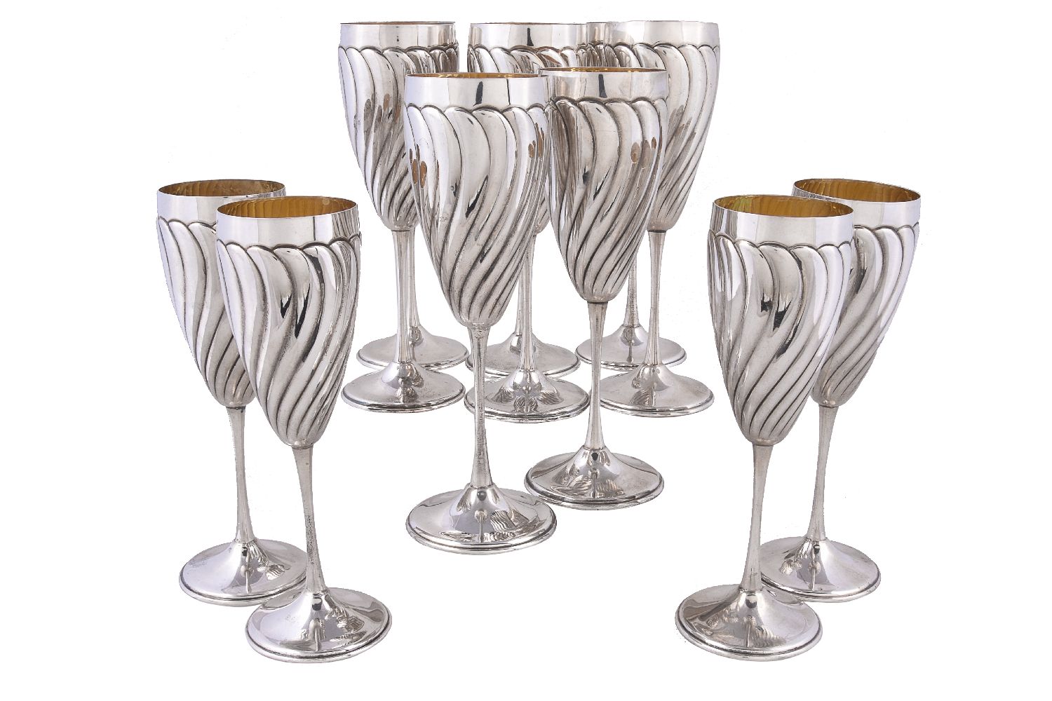 A set of twelve Italian silver coloured goblets by Rino Greggio