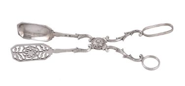 A Portuguese silver serving tongs