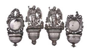Two pairs of Italian silver holy water stoups or bénetier