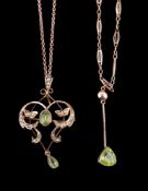 An Edwardian peridot and seed pearl pendant