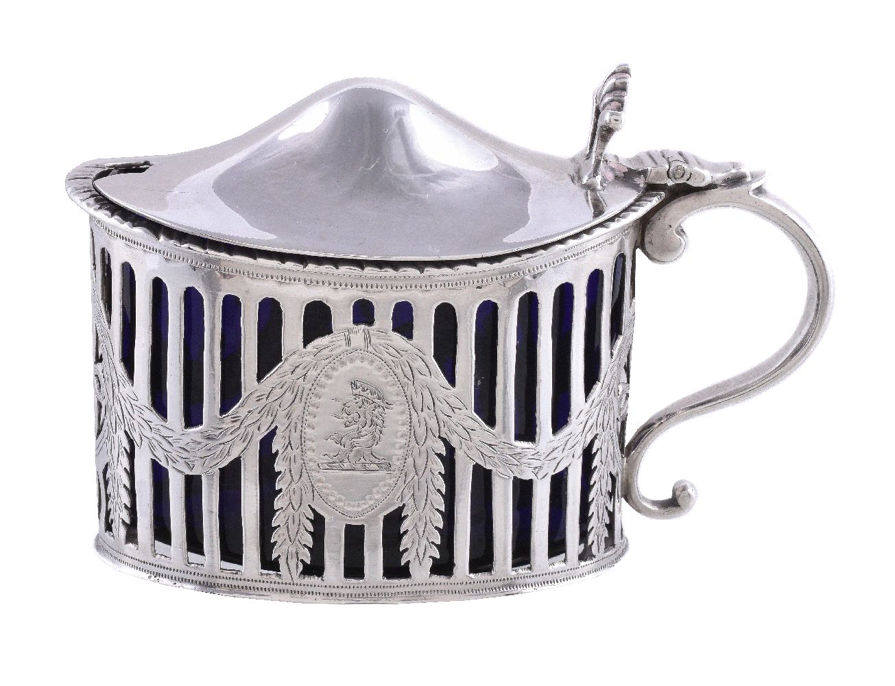 An Edwardian silver straight-sided oval mustard pot by Charles Stuart Harris