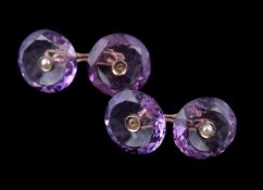 A pair of early 20th century amethyst and half pearl double sided cufflinks