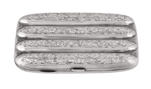 A silver rounded rectangular four cigar case by William Henry Sparrow