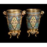 ‡ A pair of French gilt bronze and champlevé enamel vases in the Orientalist taste