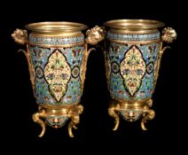 ‡ A pair of French gilt bronze and champlevé enamel vases in the Orientalist taste