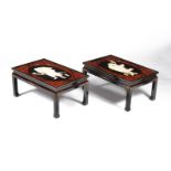 ‡ ϒ A pair of Japanese lacquer and ivory mounted topped low tables on later Chinoiserie bases