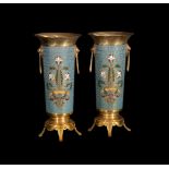 ‡ A pair of French gilt bronze and champlevé enamel vases by Ferdinand Barbedienne
